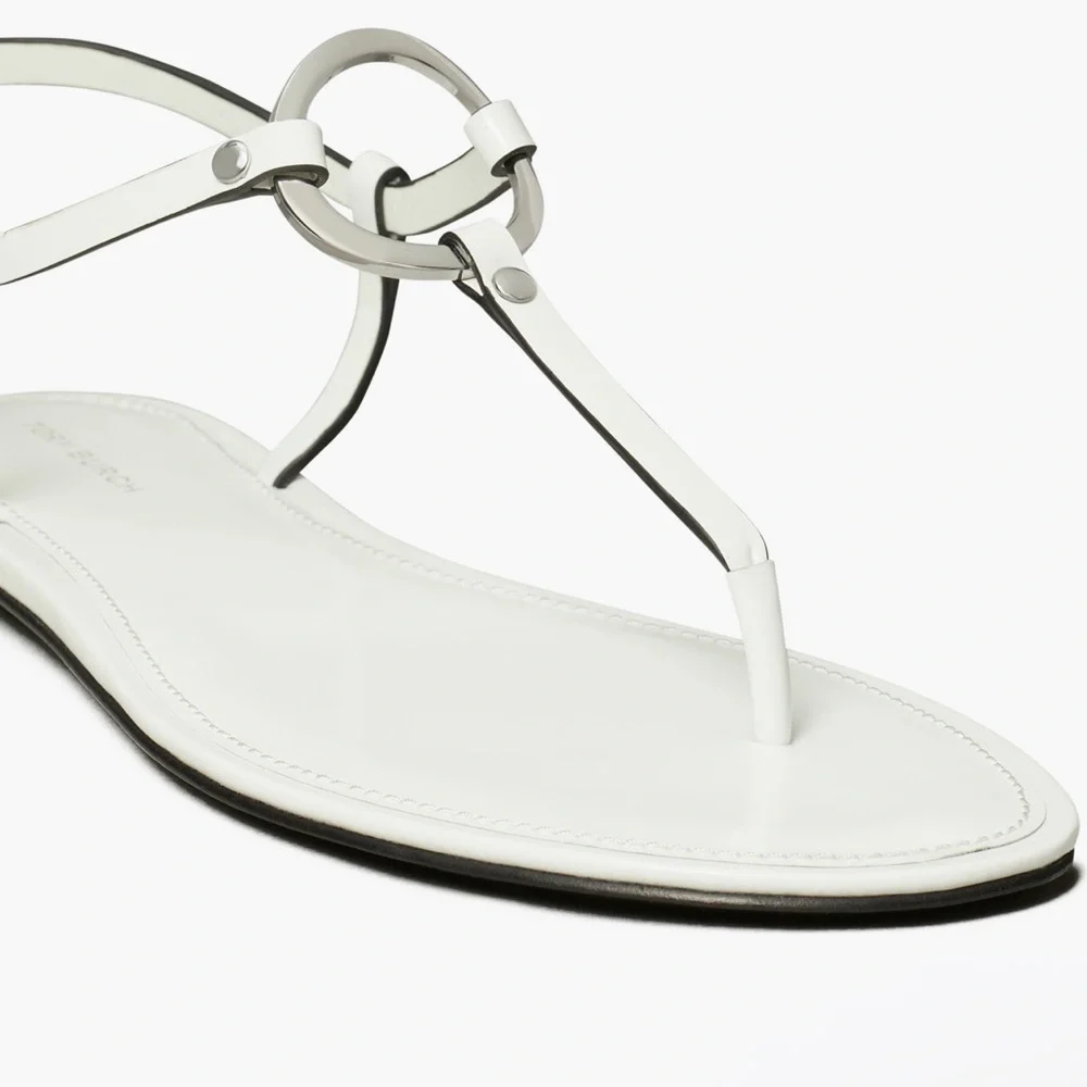 TORY BURCH LEATHER RING THONG WHITE SIZE 7 NWT NO BOX